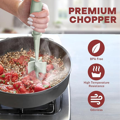 Meat Chopper, Hamburger Grinder, Premium Heat Resistant Smasher for Ground Beef, Burger Grinder Nylon Potato Mix Tool-Green