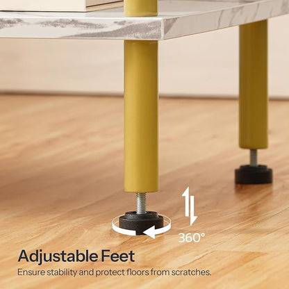 HOOBRO End Table, Small Side Table, Nightstand with 2-Layer Storage Shelves, Sofa Table for Small Spaces, Living Room, Bedroom, Stable Frame, Easy Assembly, Gold and Marble DM09BZ01