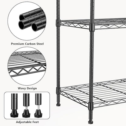 M MZG 1250 lbs 5 Tier Shelf Metal Storage Shelves Wire Rack Closet Organizers with Wheel for Garage Kitchen Bathroom Laundry Black 13.7" D x 23.6" W x 62.4" H