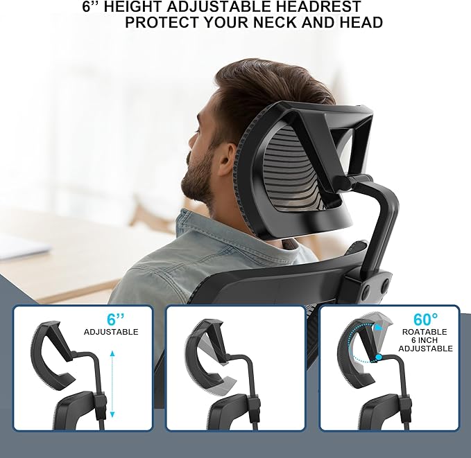 Ergonomic Office Desk Chair with Waterfall Seat and S-Shaped Back for Back and Leg Pressure Relief, Adjustable Headrest for Neck Support, Comfortable for 8+ Hours of Sitting