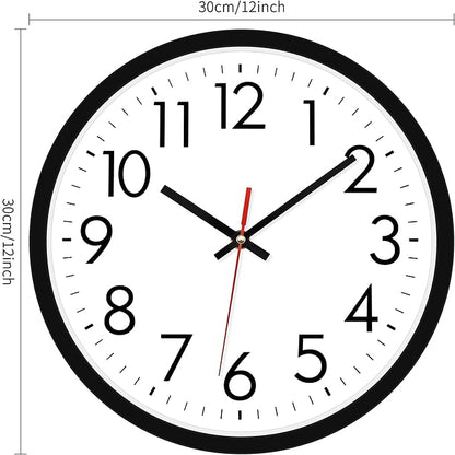Lumuasky 4 Pack Black Wall Clock,12 Inch Silent Battery Operated Non Ticking Quartz Round Analog Classic Clock Modern Design for Home Office Classroom School Living Room Bedroom