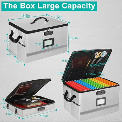 EXLIFBAG 2 Layer File Box with Lock, Portable Document Organizer Box with Handle, Fireproof File Box for Home Office, Legal File Organizer Storage