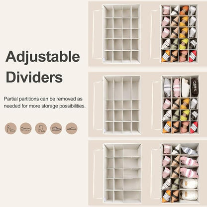 TOPIA HOME Shoe Organizer for Closet 2 Pack, Foldable Shoe Box with Adjustable Divider and Clear Cover, Space Saving Shoe Storage Organizer Cabinet with Reinforced Handles, Fits 40 Pair, Beige, TP11Y