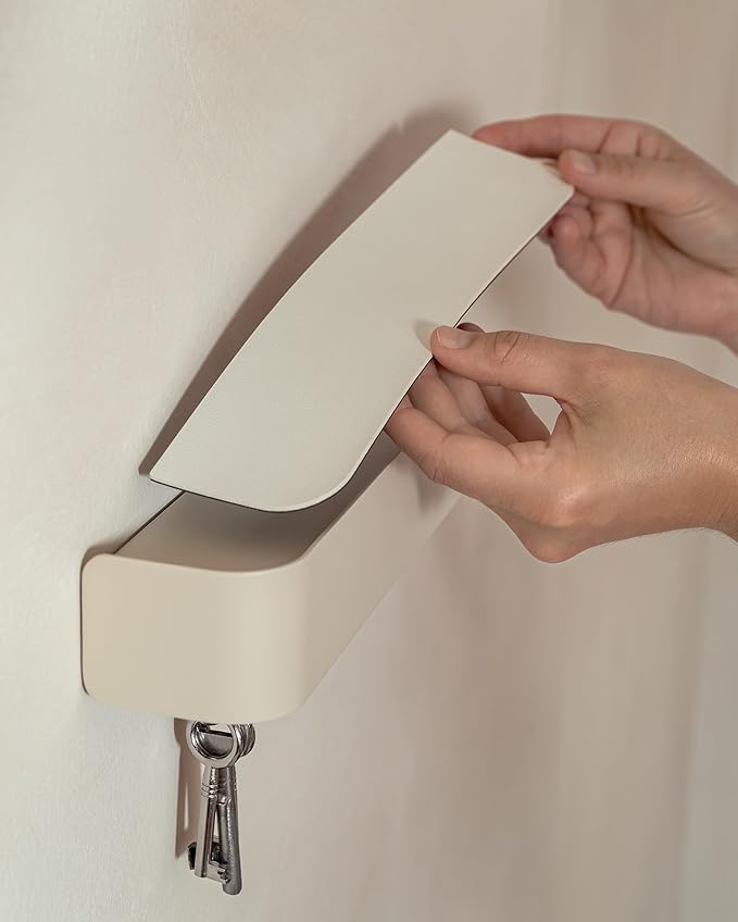 Kazai. Key Holder for Wall 'Tone' | Minimalist Key Hooks Design from Berlin | Modern Key Hanger with Metal Shelf | Key Hook Wall Mounted as Hallway Furniture | Taupe