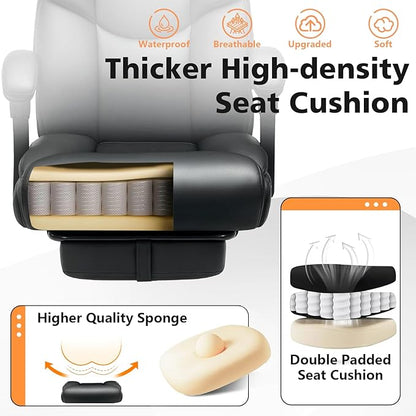 400lbs Office Chair with Foot Rest, Reclining Big and Tall Office Chair with Lumbar Support Spring Cushion, High Back PU Leather Computer Chair,Comfy Desk Chair for Home Office