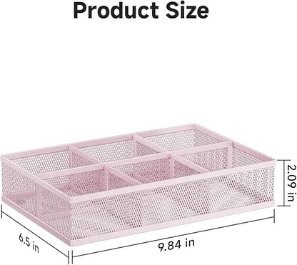 Tea Bag Organizer 6 Grids. Mesh Tea Bag Holder with Handle, Teabag Holder, Tea Station Organizer for Countertop, Pantry, Kitchen, Cabinet - Pink