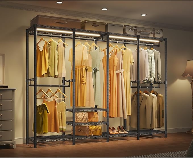 VIPEK V40L Clothes Rack with Dimmable LED Lights, 3000K Warm White, Heavy Duty Clothing Rack for Hanging Clothes Portable Closet Wardrobe Freestanding Closet Rack for Bedroom, Max Load 890lbs, Black