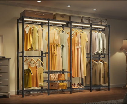 VIPEK V40L Clothes Rack with Dimmable LED Lights, 3000K Warm White, Heavy Duty Clothing Rack for Hanging Clothes Portable Closet Wardrobe Freestanding Closet Rack for Bedroom, Max Load 890lbs, Black