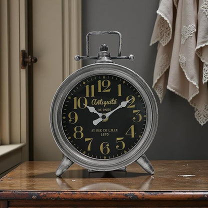 Vintage Metal Mantel Clock, Modern Farmhouse Table Clock For Living Room, Bedroom, Or Shelf Decor Frence Desk Clock Silent Quartz Movement, Classic Home & Office Decor, Ideal Gift For Retro Lovers