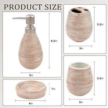 CERBIOR Bathroom Accessories Set,4 Pcs Ceramic Bathroom Decor Accessory,Includes Toothbrush Holder, Toothbrush Cup, Soap Dish for Decorative Countertop and Housewarming Gift(Brown 4pcs)