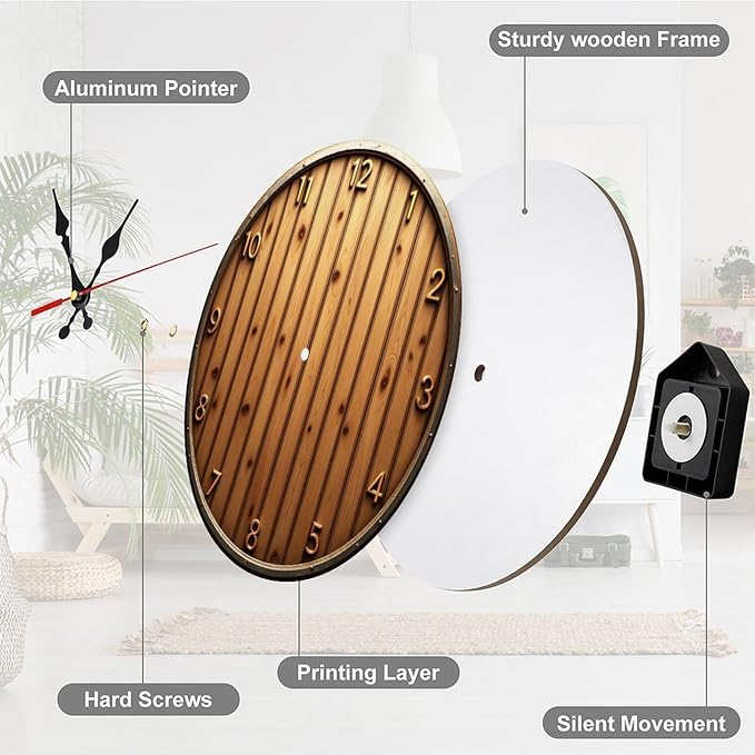 Wall Clock， Rustic Wooden Wall Clocks Battery Operated， Brown Wooden Wall Clocks for Kitchen， Living Room， Bedroom， Office， Bathroom Decorative 25 * 25cm