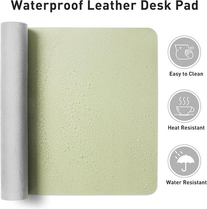 Aothia Faux Leather Desk Mat - Non-Slip PU Leather Desk Blotter, Waterproof Writing Surface, Large Desk Pad for Office & Home (Grass Green, 55" x 24")