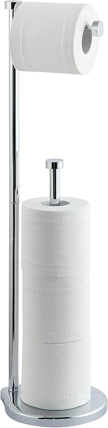 SunnyPoint Free Standing Bathroom Toilet Paper Holder Stand with Reserve, Reserve Area has Enough Space for Jumbo Roll (Chrome)