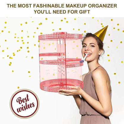 Awenia Makeup Organizer 360-Degree Rotating, Adjustable Makeup Storage, 7 Layers Large Capacity Cosmetic Storage Unit, Fits Different Types of Cosmetics and Accessories, Plus Size(Pink)