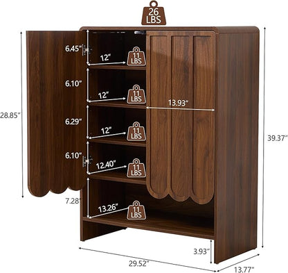 ORRD Shoe Storage Cabinet with Scalloped Doors, 5-Tier Wooden Shoe Cabinet with Adjustable Shelves, Shoes Rack Storage Organizer for Entryway, Hallway, Living Room, Walnut