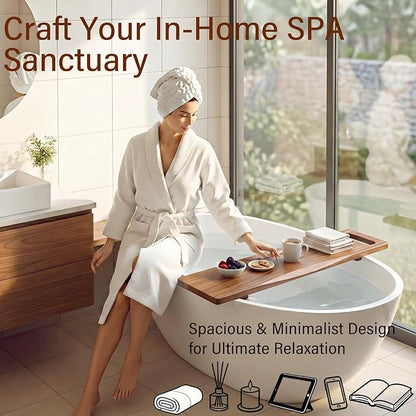 Acacia Wood Bathtub Tray Caddy for Freestanding Tub, 39" L with Handles Adjustable Bath Tray for Tub, Luxury Spa Bathroom Tray Organizer Table, Bath Tub Accessories for Women, Housewarming Gifts