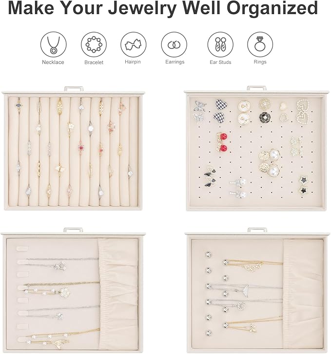 DesignSter Jewelry Box Organizer, Jewelry Box for Women, PU Jewelry Organizer Display Case with Side Drawers, Jewelry Storage for Earring Necklace Ring Bracelet Watch