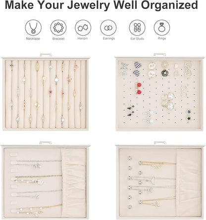 DesignSter Jewelry Box Organizer, Jewelry Box for Women, PU Jewelry Organizer Display Case with Side Drawers, Jewelry Storage for Earring Necklace Ring Bracelet Watch
