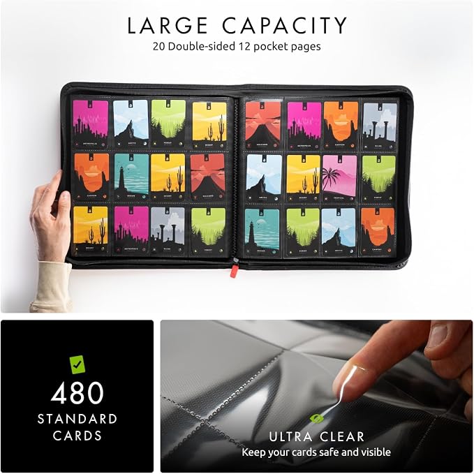 Vault X 12 Pocket Zip Binder, 480 Cards, Exo-Tec Material, 20 Side-Loading Pages (Red)