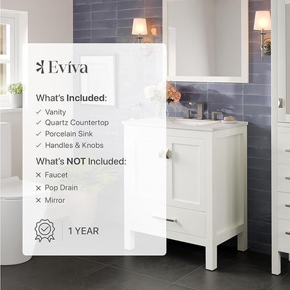 Eviva Aberdeen 30 in. White Single Sink Bath Vanity with Carrara Quartz Top and Undermount Porcelain Sink