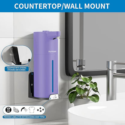 Aunmaon Automatic Soap Dispenser Touchless, Hands-Free, Multi Adjustable Volume, Long Battery Life, Compatible with Thick & Thin Dish/Hand Soap for Bathroom and Kitchen, Easy for Toddlers, Purple