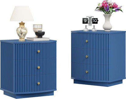 Dresser for Bedroom,3-Drawer Dresser, Mondern Wide Chest of Drawers with Fluted & Curved Design, Large Storage Chest for Bedroom, End Table for Living Rooms, （Blue）