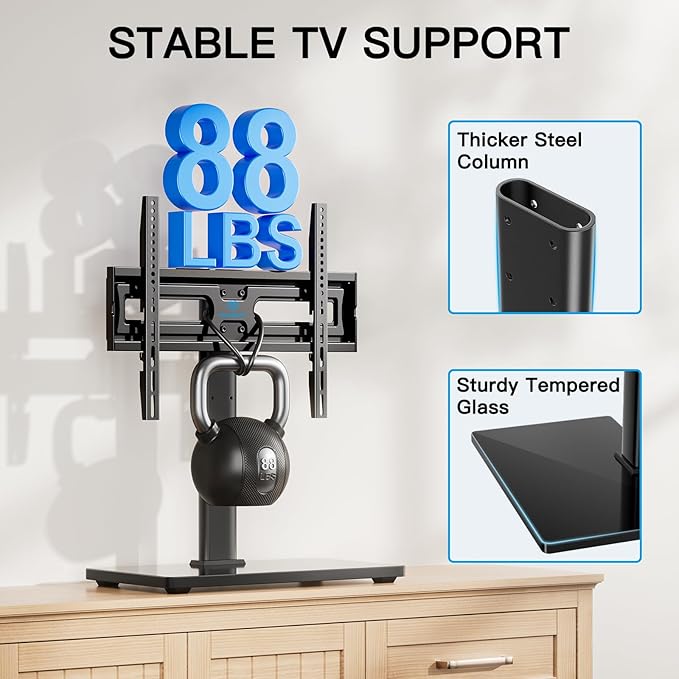 PERLESMITH Universal Swivel TV Stand Legs for 32-65 inch TVs up to 88lbs, Height Adjustable Table Top Stand Base, Television Mount Stands with Tempered Glass Base, Universal VESA 400x400mm, PSTVS17