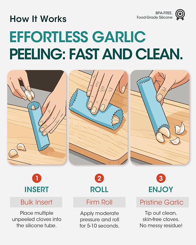Silicone Garlic Peeler Tube(3pack) - Roller Garlic Peeling Tool for Quick Skin Removal, Odor-Free Hand Garlic Stripper Kitchen Gadget for Meal Prep & Cooking