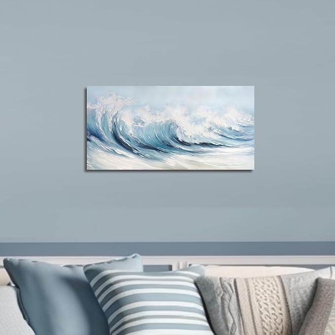Belmrxne Coastal Wall Art Blue Wall Decor Aesthetic Artwork Funny Canvas Painting for Living Room Bedroom Dining Room Bathroom Kitchen Office 12x24 Inches