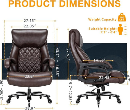 Big and Tall Office Chair for Heavy People, 500LBS High Back Extra Wide Heavy Duty Executive Office Chair Comfortable for Home Office, Large Computer Desk Chair with Adjustable Lumbar Support Brown