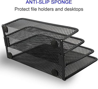 Anumit Desk Mail Organizer, File Holder Letter Sorter with 3 Vertical Upright Metal Mesh Compartments Document, Filing, Folders, Mail, Paper Organizer for Home or Office Desktop (1PCS)