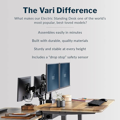Vari Classic Electric Standing Desk - VariDesk Height Adjustable Sit/Stand Desk - Dual Motor with Memory Presets, Stable T-Style Legs - Gaming or Home Office Workstation - 60”x30”, Reclaimed Wood