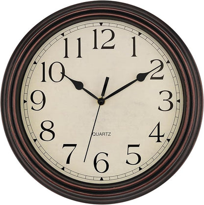 Foxtop 14 Inch Wall Clock Battery Operated Silent Non-Ticking Round Classic Vintage Retro Wall Clock Decorative for Living Room Kitchen Home Office (Bronze)