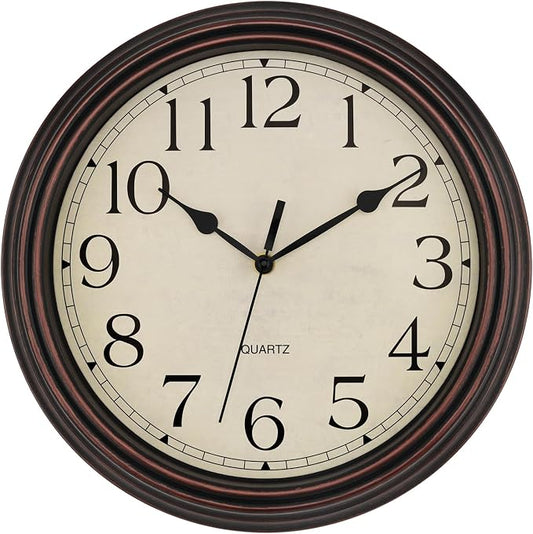 Foxtop 14 Inch Wall Clock Battery Operated Silent Non-Ticking Round Classic Vintage Retro Wall Clock Decorative for Living Room Kitchen Home Office (Bronze)