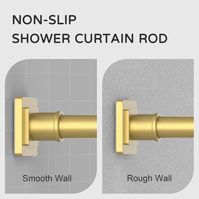 UIOSANRT Gold Shower Curtain Rod 35-66 Inches Non-Slip Shower Rod Tension Mounted No Drill , Adjustable Tension Curtain Rod for Windows Bathroom