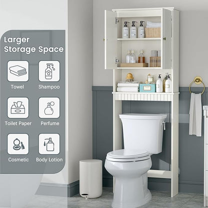 Over The Toilet Storage Cabinet, Over Toilet Storage with Fluted Door, Over The Toilet Storage Bathroom Organizer Bathroom Shelf Over Toilet, Behind Toilet Storage Cabinet Organizer,Cream White
