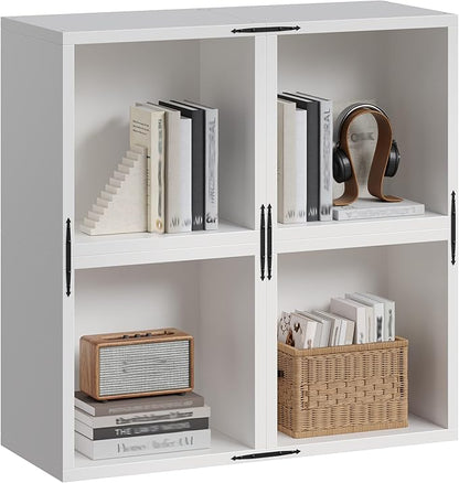 4 Cube Bookshelf Organizer, DIY Wooden Open Book Shelf with Anti-Tip Design, Cube Book Shelf for Bedroom, Office, Dorm, White