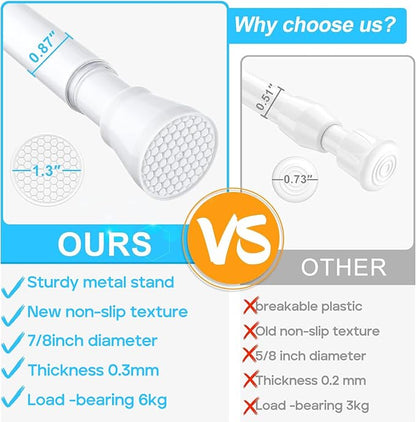 MEXAU 2 Pack White Tension Rod 16 To 26 Inch Spring Tension Rod Adjustable Spring Curtain Rods No Drilling Short Curtain Rod Extendable Small Spring Tension Rod for Closet Cupboard Bars Refrigerator