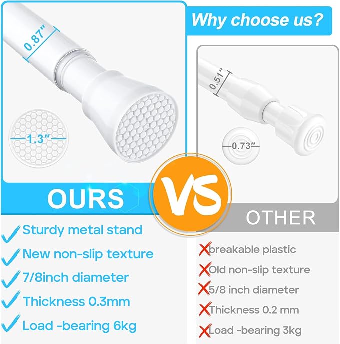 MEXAU White Tension Rod 16 To 26 Inch Spring Curtain Rod Adjustable Tension Curtain Rods No Drilling Short Tension Rod Extendable Small Spring Tension Curtain Rod for Closet Cupboard Bars Refrigerator