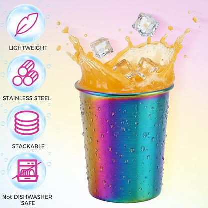 Mimorou 20 Pack 8 oz Stainless Steel Pint Cups Metal Cups Unbreakable Drinking Water Tumblers Stackable Tumbler for Adults Bar Home Restaurant Travel Picnic Camping Outdoor (Rainbow)