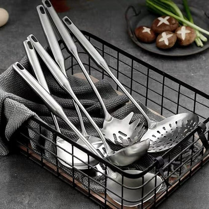 18/10 Stainless Steel Cooking Utensils Set 9 Pack Metal Kitchen Utensil, Spatula, Serving Soup spoon, Leaking shovel, Ladle, Tunner, Pasta Server, Meat Fork Kitchen Tools Set