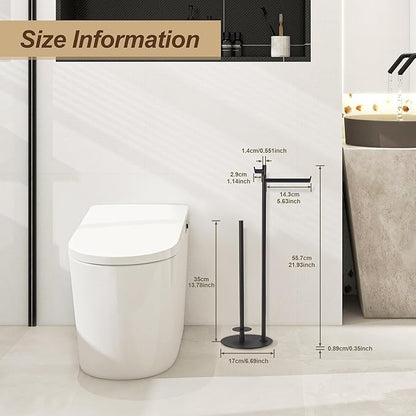 BVL Toilet Paper Holder Stand, Matte Black with Extra Heavy Base, Holds 5 Rolls, Waterproof Pad, Minimalist Design, 304 Stainless Steel, Rustproof & Space-Saving with Hook