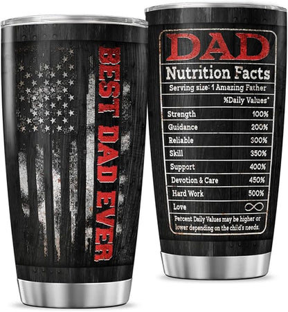 Best Dad Ever Black Travel Mug 20oz, Funny Nutrition Facts Insulated Stainless Steel Tumbler for Father, Husband, Grandpa, Unique Birthday or Father's Day