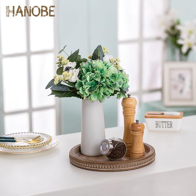 Hanobe Round Wooden Tray Decor: Decorative Candle Plate Holder Tray for Coffee Table - Rustic Farmhouse Table Centerpiece for Home Living Room Kitchen Counter(Brown)