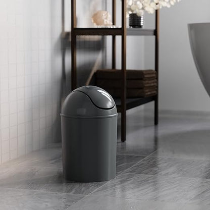 Umbra 1.25 Gallon Mini Waste Can with Removable Swing-Top Lid - Small Garbage Bin for Kitchen, Bathroom, Bedroom, Office - Compact Trash Can Fit Under Tables & Counters - Dark Grey