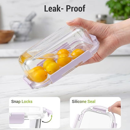Dealusy 10 Sets (20-Piece) 4.5 Cup & 1.5 Cup Glass Food Storage Containers with lids, Airtight Leak-proof Glass Meal Prep Containers with Lids, Microwave Oven Freezer Dishwasher Safe, Purple