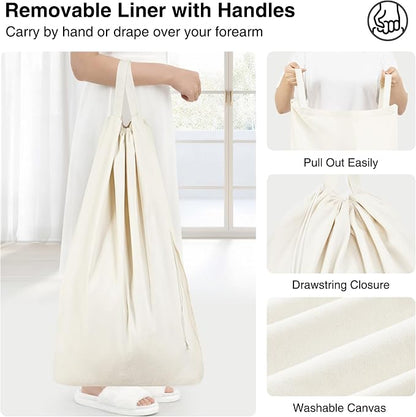 STO STO Laundry Hamper with Lid, 90L Large 1 Section Laundry Sorter, Laundry Basket with Removable Washable Canvas Liner Bag, Breathable Clothes Hamper for Bedroom Bathroom Laundry Room Closet Dorm