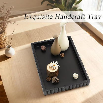 YMXYJM-Scalloped Coffee Table Tray，Ottoman Tray for Modern Home Decor. 14" Decorative Tray for Entryway Table Decor, Living Room Table Decor, Coffee Table Centerpiece - Black Resin