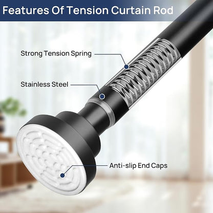 ENJOYBASICS 2 Pack Adjustable Spring Tension Curtain Rods 32 to 78 Inches, Stainless Steel Matte Black Shower Rod No Drilling for Window, Bathroom, Closet, Room Divider, 7/8" Diameter