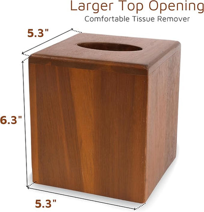 KOLWOVEN Acacia Wood Square Tissue Box Holder - Farmhouse Style, Brown